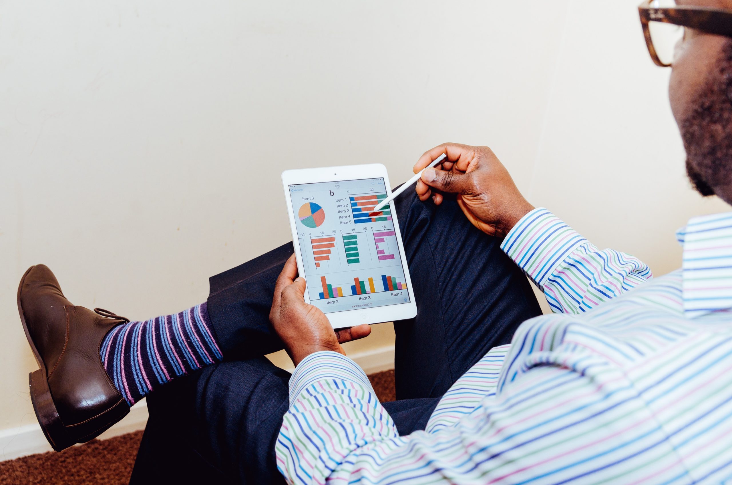 A man using a tablet.