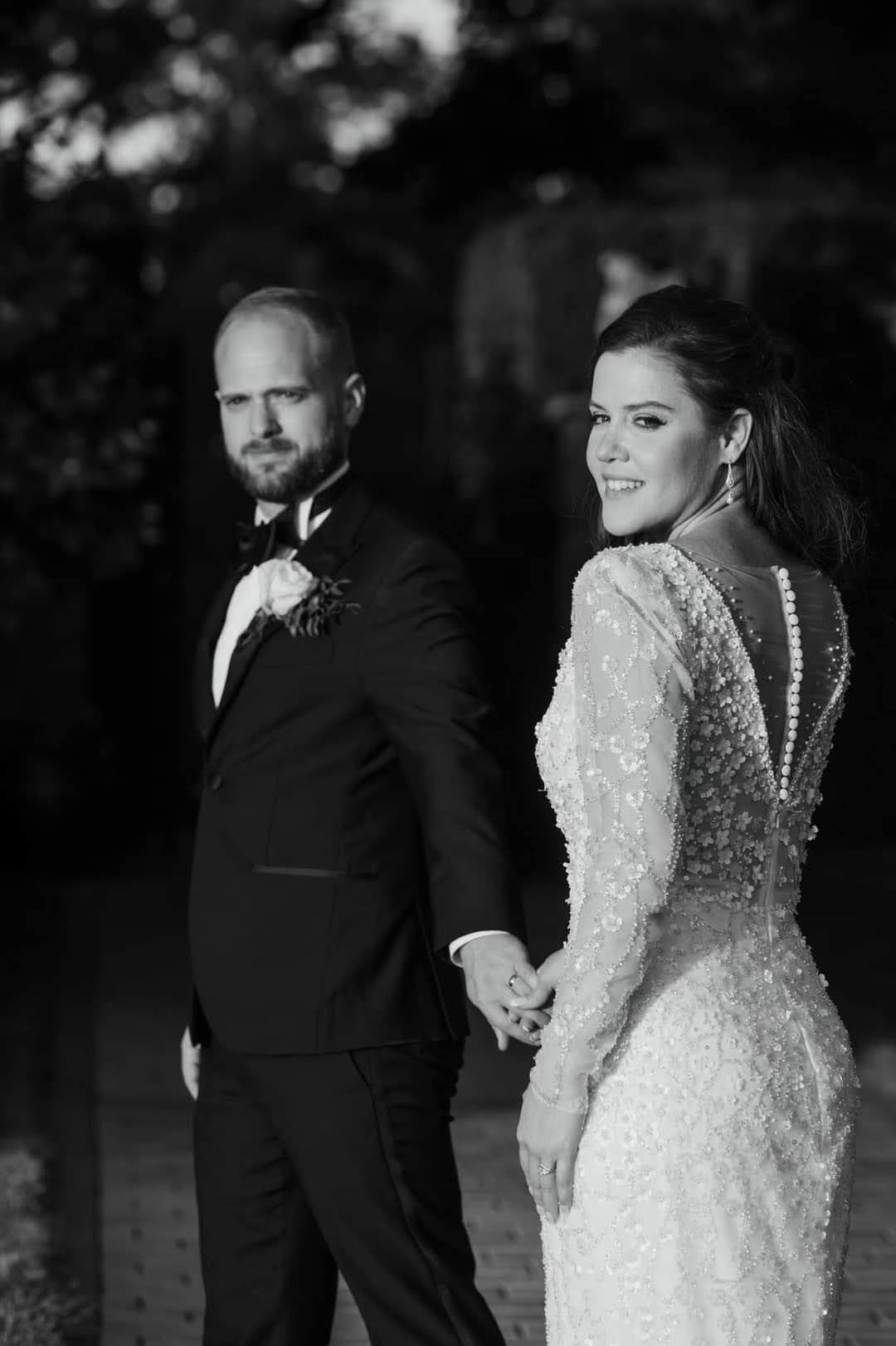 The bride and groom on their wedding day. 